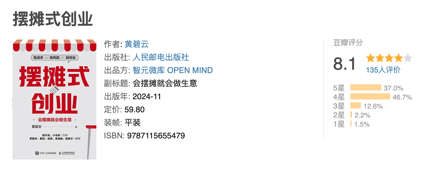 【强烈推荐】摆摊式创业：会摆摊就会做生意【pdf/epub/mobi】 [5MB]