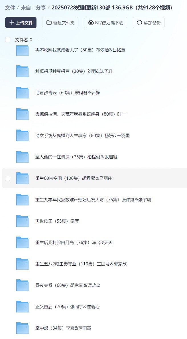 【短剧】20250728短剧更新130部 136.9GB（共9128个视频）