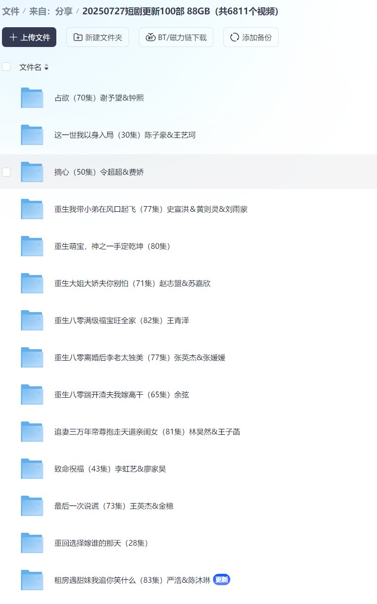 【短剧】20250727短剧更新100部 88GB（共6811个视频）